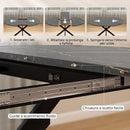 Tavolo Pranzo Allungabile 4-6 Posti 135x100x75 cm con Prolunga a Farfalla e Base a X in MDF e Acciaio Marmo Nero      