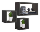Set 3 Mensole Cubo da Parete Quadrato e Rettangolare in Fibra di Legno Tribù Nero