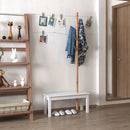 Panca con Appendiabiti in Bambù Bianco e Legno 80x30x180 cm 