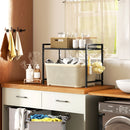 Mensola Porta Microonde Estensibile a 2 Livelli 39,5-64x32x47,5 cm in Metallo Nero   