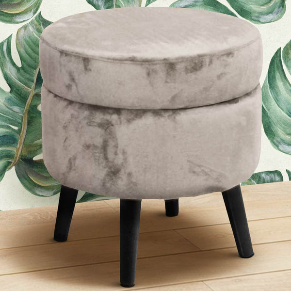 acquista Pouf Contenitore Ø37x40 cm Sgabello Cassapanca Poggiapiedi Tessuto Velluto Tortora