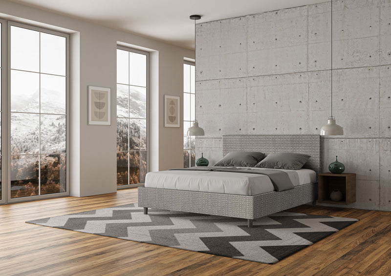 Letto Matrimoniale Giroletto con Alzata Comoda Imbottito in Tessuto Labirinto Adele Grigio Varie Misure