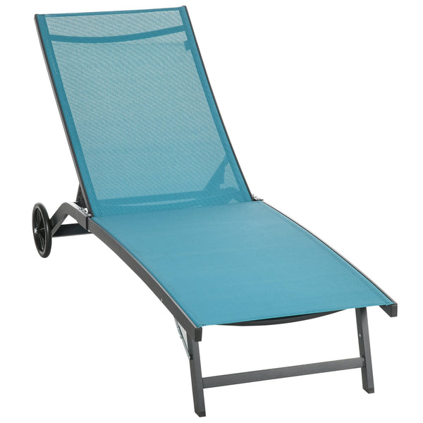 prezzo Lettino Prendisole con Schienale Reclinabile 66x165x102 cm in Alluminio e Tessuto Traspirante Blu e Nero