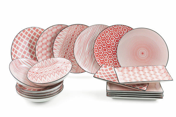 Servizio Piatti 18 Pezzi in Gres Villa d'Este Home Tivoli Confusion Rosso e Bianco online