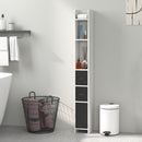 Mobile a Colonna da Bagno 15x17x120 cm con Ripiani a Giorno e Armadietti in Legno Bianco e Nero  