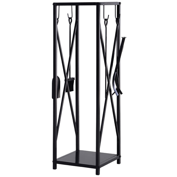 Portalegna per Camino 34x34x111 cm con Accessori in Metallo Nero sconto