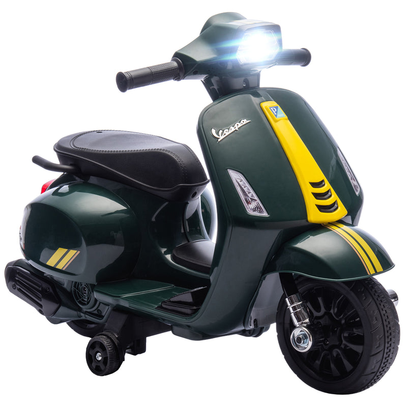 Moto Elettrica per Bambini con Licenza Ufficiale Piaggio Vespa 6V con Rotelle e Luci Verde Scuro      