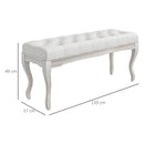 Panca Fondoletto Stile Vintage 110x37x49 cm in Tessuto Effetto Lino Bianco Crema  