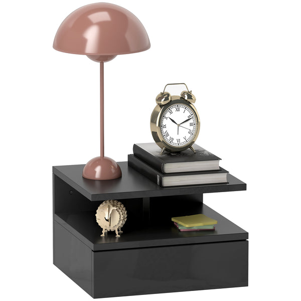 online Comodino Sospeso 35x32x22,5 cm con Cassetto e Ripiano Aperto in Legno Nero Lucido