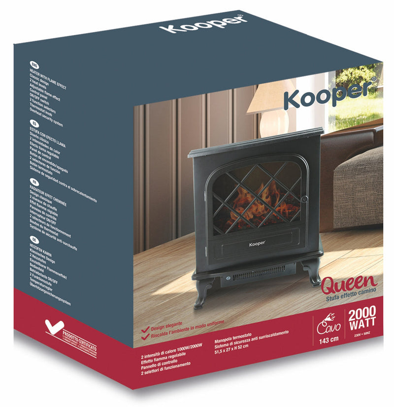 Stufa Elettrica Effetto Camino 2000W Kooper Queen