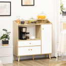 Mobile da Cucina per Microonde 90x30x94 cm in Truciolato Naturale e Bianco