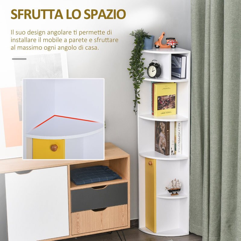 Libreria angolare a 3 livelli in multistrato di rovere affumicato