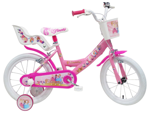 Bicicletta per Bambina 16" 2 Freni Flower Rosa sconto