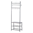 Panchina per Ingresso con Ganci Appendiabiti e Ripiani Scarpiera in Metallo Nero 