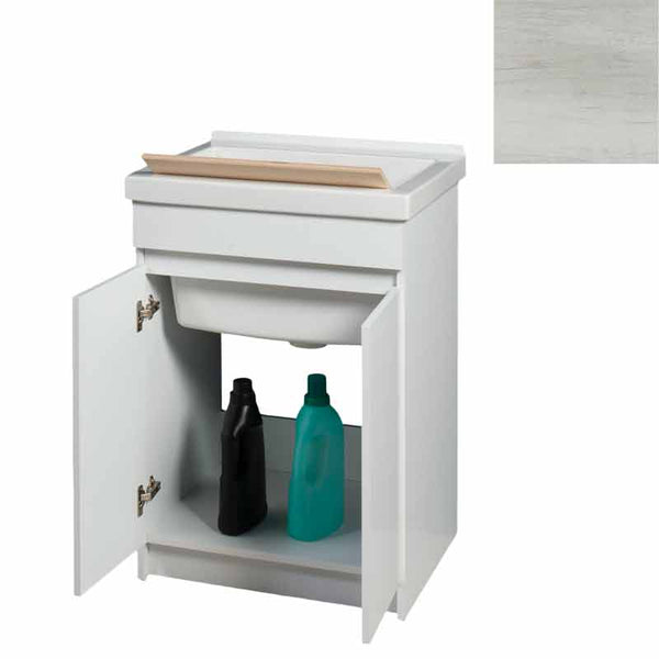 Mobile Lavatoio in Ceramica 2 Ante con Strofinatoio in Legno Massello 60x50x86A cm Olmo Bianco prezzo