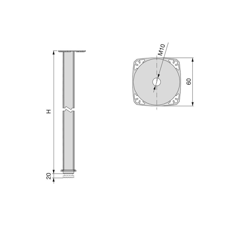 Gambe Regolabili per Tavolo Fitwid H 710 Anodizzato Opaco Alluminio Emuca