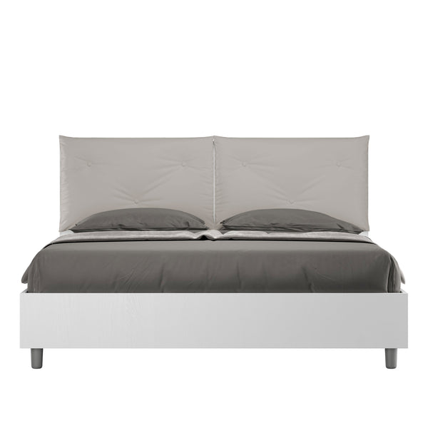 Letto Matrimoniale Struttura Bianco Frassico con Cuscini in Similpelle Egos Appia Tortora Varie Misure sconto