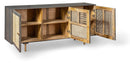 Madia 3 Ante 160x38x75 cm in Legno di Mango Grigio Scuro e Rattan