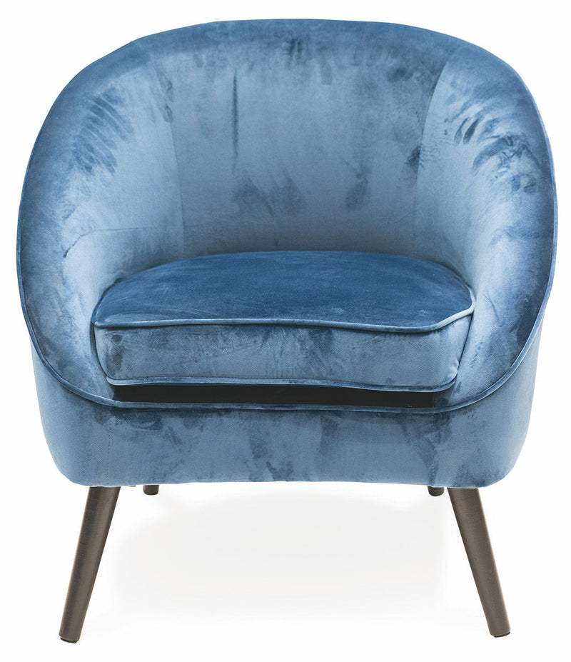 Poltrona Imbottita in Velluto con Gambe in Legno Soriani Blu