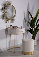 Comodino Toeletta con Puff Vellit Crema Ø52x70 cm - Ø36x39 cm in Pino e MDF e Metallo      