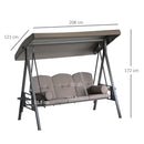 Dondolo da Giardino 3 Posti 208x121x172 cm con Tetto Regolabile Portabicchieri e Cuscini Marrone      
