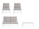 Set 4 Pezzi Salotto da Giardino con Divano 2 Poltrone e Tavolino in Alluminio e PP Konnor Bianco 