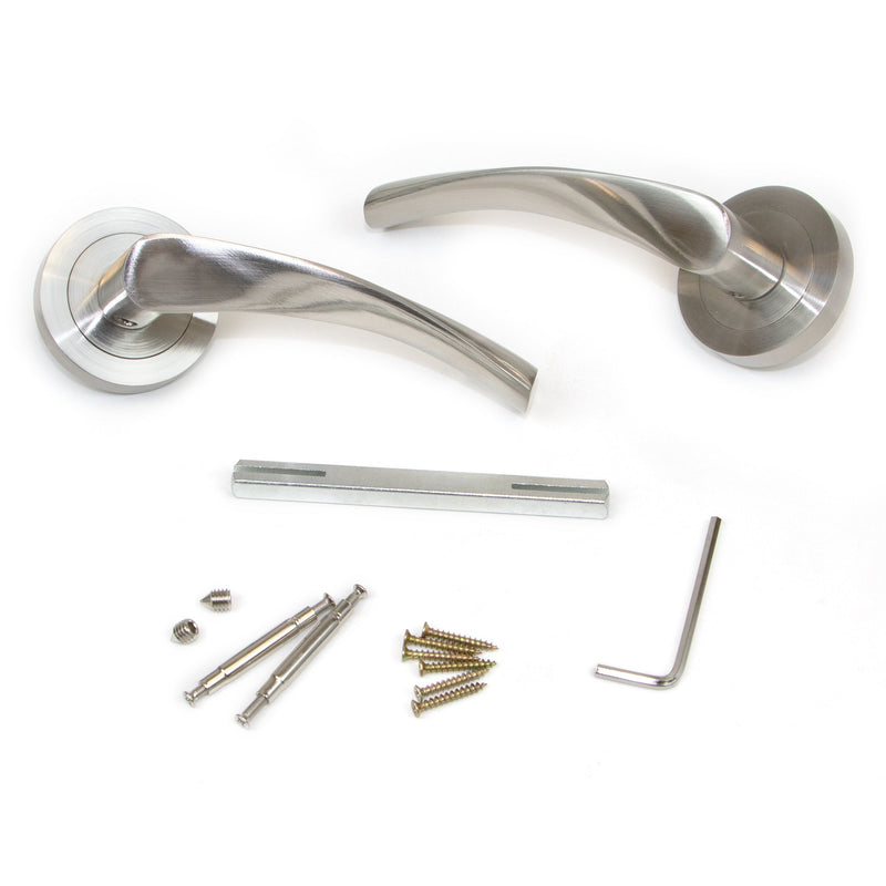 Maniglie Twist per Porta da Interno con Rosetta Ø50 mm Alluminio Nickel Satinato 1 Set. Emuca