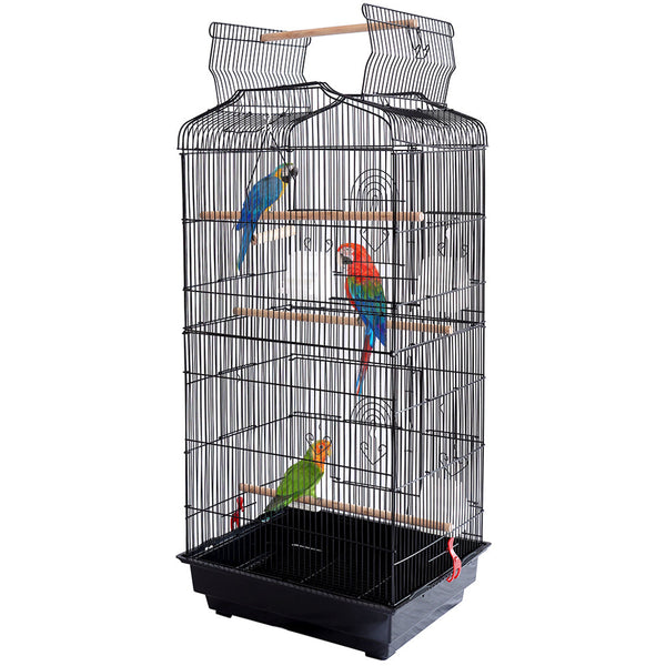 Gabbia Voliera per Uccelli Nera per Pappagalli Inseparabili con Tetto Apribile sconto