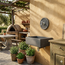 Lavello Rettangolare da Esterno 45x35 cm con Rosone Installazione a Muro in Cemento Madrid Antracite