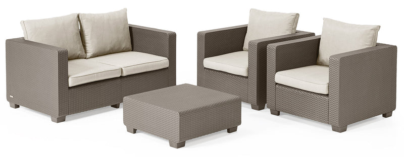 Set Salotto da Giardino in Resina Divano 2 Poltrone e Tavolino Bauer Salta Cappuccino