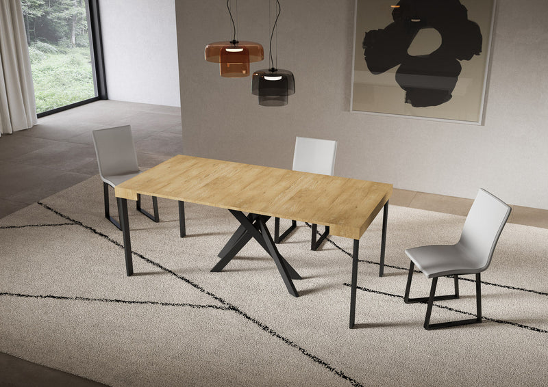 Consolle Allungabile 90-196x40x77 cm Saki Small Quercia Natura Gambe Antracite 