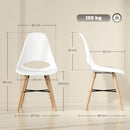 Set 2 Sedie da Pranzo in Stile Nordico con Schienale Curvato in Plastica e Legno Bianco 
