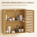 Pensile Bagno 60x20x60 cm con Ripiano Interno e Ante a Persiana in Bambù Color Legno      