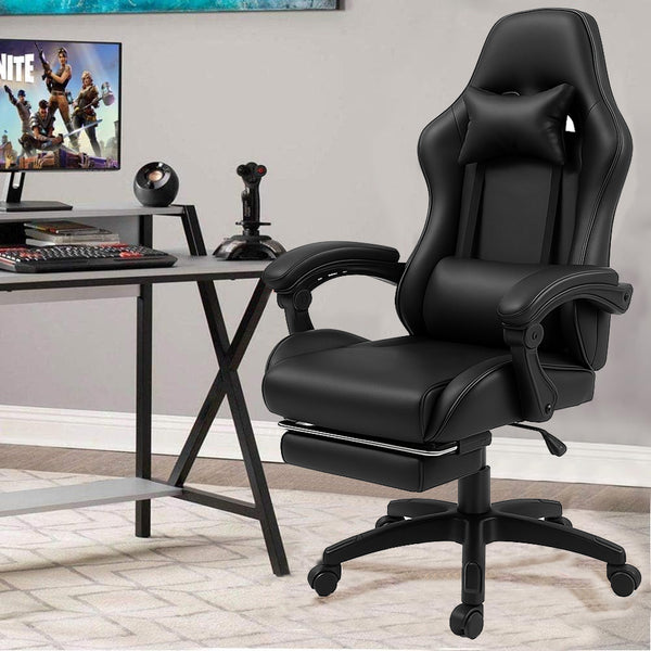 Sedia da Gaming Ergonomica con Poggiapiedi e Cuscini in PVC Nero prezzo