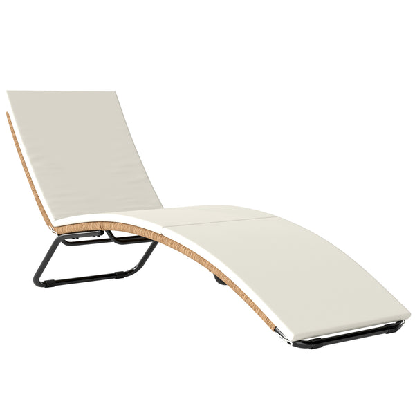 Lettino Sdraio a S da Esterno 175x57x80 cm con Cuscino in Rattan PE e Acciaio Crema online