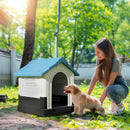 Cuccia per Cani Piccoli da Esterno 64,5x57x66 cm con Finestre e Base Rialzata in Plastica Blu      