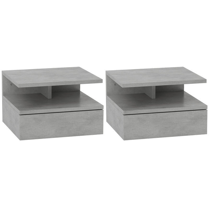 Set 2 Comodini Sospesi per Camera da Letto 35x32x22,5 cm con Cassetto in Legno Grigio  