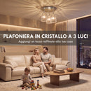Plafoniera LED da Soffitto Ø32 cm con 3 Luci Attacchi E27 Senza Lampadina in Metallo e Vetro di Cristallo Argento      