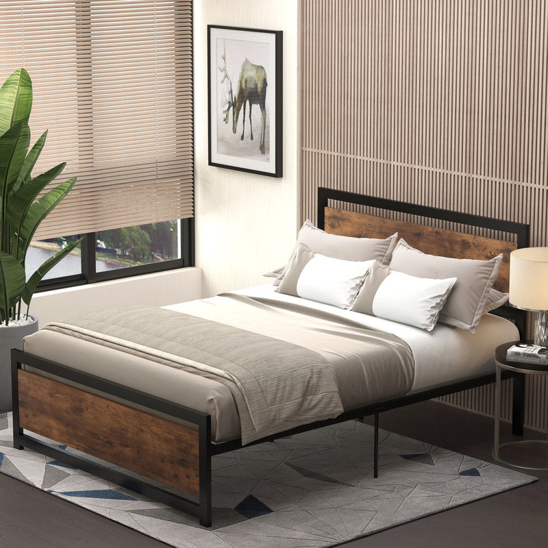 Letto Matrimoniale In Metallo 140x200 Cm Con Testiera E Doghe - Struttura Con Contenitore, Colore Legno - 5