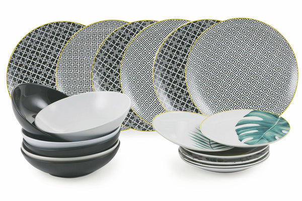 Servizio Piatti 18 Pezzi in Porcellana E Gres, 6 Posti Tavola Villa d'Este Home Tivoli Urban Jungle acquista