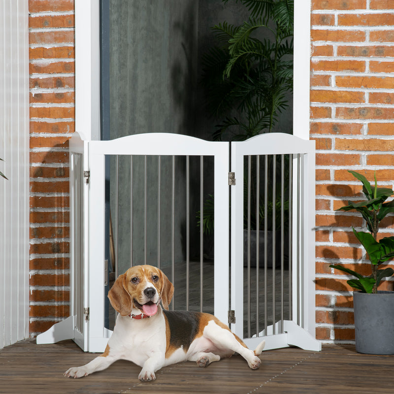 Cancelletto di Sicurezza per Cani Pieghevole 154x30x80 cm con 3 Pannelli in Legno Bianco   