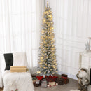 Albero di Natale Innevato Slim 210 cm con 405 Rami e 180 Luci LED Bianco Caldo in Plastica e Metallo Bianco      