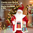 Babbo Natale Animato a Batteria 48x22x120 cm con Musica e Movimento Regali e Bastoncino di Zucchero in Velluto      