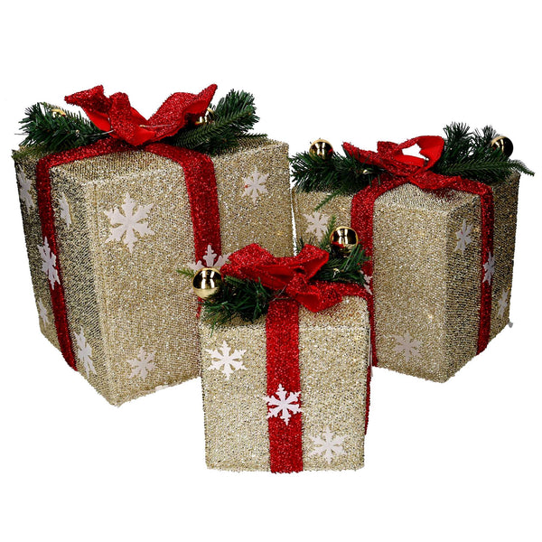 prezzo Set 3 Pacchi regalo fiocchi di neve rosso e oro