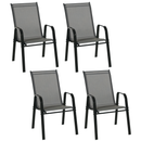 Set 4 Sedie da Giardino Impilabili 54x75,5x95 cm con Braccioli in Metallo e Tessuto a Rete Grigio