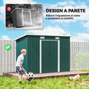 Casetta da Giardino 272x134 cm con Porte Scorrevoli Doppie e 2 Prese d'Aria in Acciaio Verde      