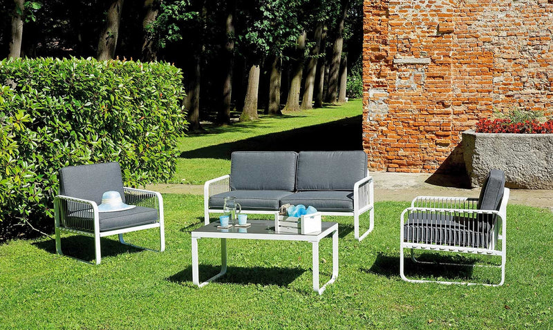 Set da Giardino in Alluminio e Corda Vorghini San Fruttuoso Bianco e Grigio