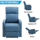 Poltrona Relax Reclinabile in Tessuto di Lino Blu 