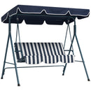 Dondolo da Giardino 3 Posti 172x110x153 cm con Tetto Parasole in Acciaio e Poliestere Bianco e Blu  