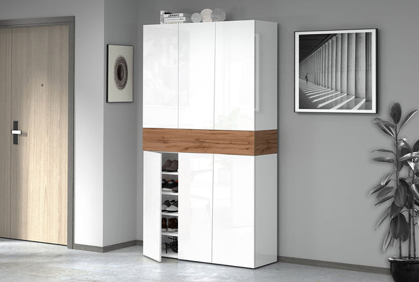 prezzo Armadio Scarpiera 6 Ante e 1 Ripiano a Ribalta 114x35x200 cm Savona 6A 1R Bianco Opaco/Rovere Wotan